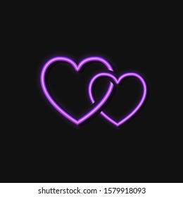 Vector Couple of the Neon Shining Hearts Isolated on Dark Background, Valentines Day, Wedding Party, Abstract Light.