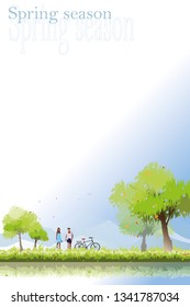 vector couple on spring garden background