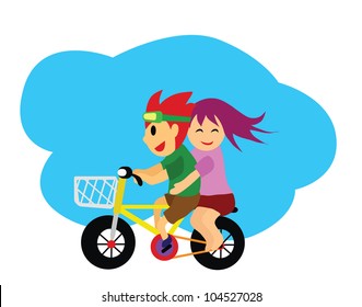 Vector - The couple over bicycle.Concept:Funny and happy.