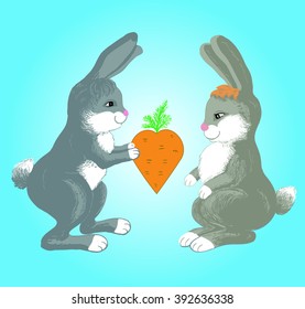 vector of couple of rabbits with carrot
