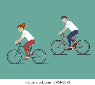 Vector couple riding bicycles illustration