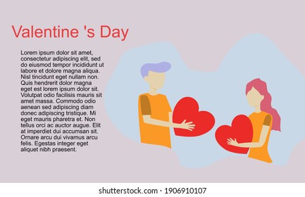 vector of couple sending heart together with wording of valentine's day and space for you text, valentine day concept