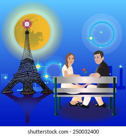 Vector Couple Sitting in Paris.