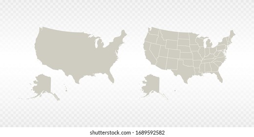 Vector couple soft yellow of map United States of America (USA). on transparent background.