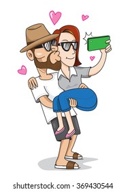 Vector couple taking photo valentine's