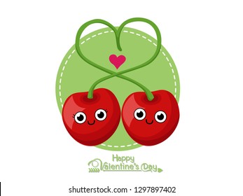 Vector Couples Cherry romantic. Happy Valentine's Day. illustration decorative element on Valentine