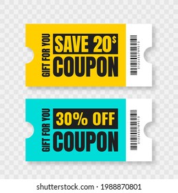 Vector Coupon Discount Isolated. Gift Voucher For Business. Set Of Promo Coupons.