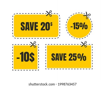 Vektor Coupon Rabatt einzeln. Geschenkgutschein für Geschäftsreisende. Set Coupons für Coupons.
