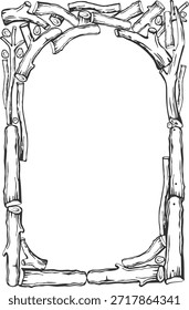 Cubierta de Vector. Cubierta de marco arqueada con ramas de leña.