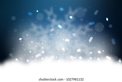 Vector cover with beautiful snowflakes. Snow on blurred abstract background with gradient. New year design for your ad, poster, banner.