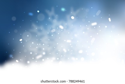 Vector cover with beautiful snowflakes. Snow on blurred abstract background with gradient. The template can be used as a new year background.
