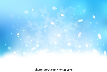 Vector cover with beautiful snowflakes. Snow on blurred abstract background with gradient. The template can be used as a new year background.