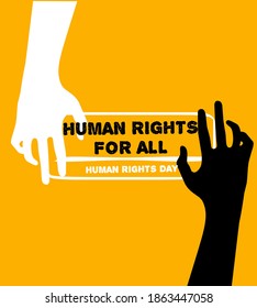Vector cover black and white hands, help solidarity day simple with yellow background 