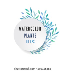 Vector cover with blue watercolor plants for your design