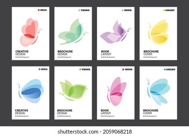 Vector cover book design template with beautiful  butterflies flying in the background. Defocused background abstract template.
 Brochure template eps10. Book cover design template.