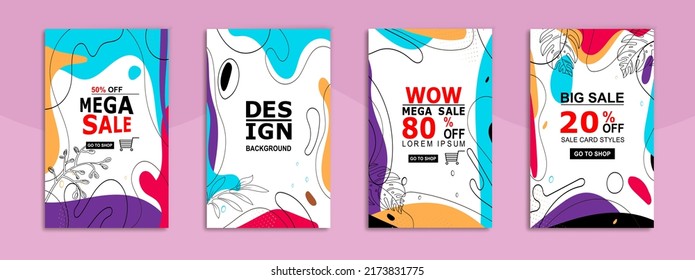 Vector cover with colorful spots, silhouettes of lines. Trendy templates for the design of posters, flyers, brochures, catalog or business cards. Purple and blue templates. Vector sale illustration