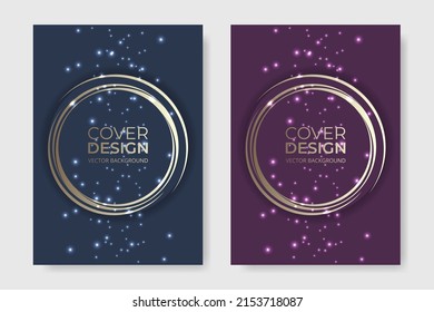 Vector cover design. Abstract gray purple and gold luxury elegant brochure in A4 size flyer design. Vertical orientation front page of A4 format. Cover design template. Vector illustration