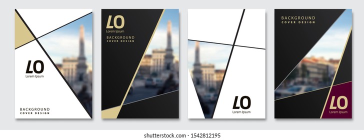 Vector cover design. Flyer, presentation, brochure layout. Banner, modernist poster design. City blur background.