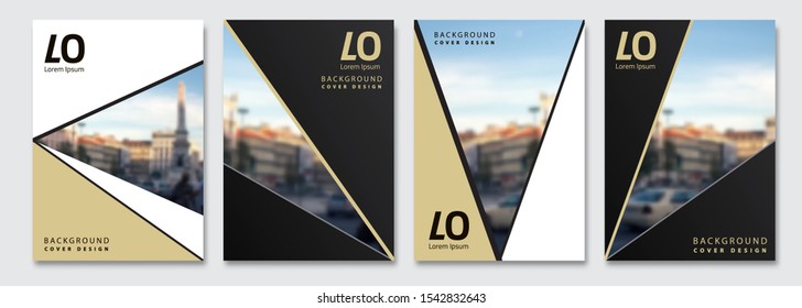 Vector cover design. Flyer, presentation, brochure layout. Banner, modernist poster design. City blur background.