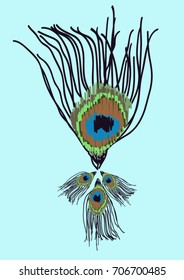 Vector cover design. Peacock feathers on blue background