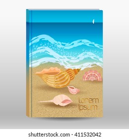 Vector cover design template with abstract sea shells for brochure and notebooks.