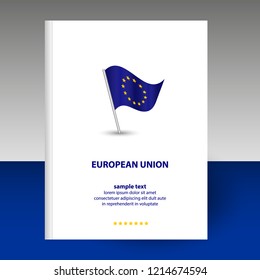 vector cover of diary or notebook hardcover - format A4 layout brochure concept - eu european union blue flag wiht yellow stars