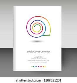 Cubierta de Vector de diario o tapa dura del cuaderno - concepto de folleto de diseño A4 formato - icono de arte de línea de concha arco iris espectro de color completo