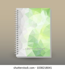 vector cover of diary or notebook with ring spiral binder - format A5 - layout brochure concept - light green and gray colored -  polygonal triangle pattern
