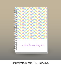 vector cover of diary or notebook with ring spiral binder - format A5 - layout brochure concept - cute pastel spectrum colored with geometric circle pattern
