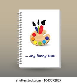 vector cover of diary or notebook with ring spiral binder - format A5 - layout brochure concept - vibrant colored with woody painting palette and three brushes