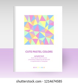 vector cover of diary or notebook white hardcover - format A4 layout brochure concept - cute pastel colored with polygonal triangle pattern - pink, violet, yellow, green, blue and orange color
