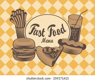 Vector Cover for fast food menu in retro style