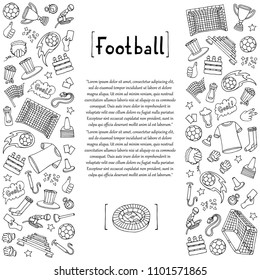 Vector cover with hand drawn isolated soccer symbols on white background. Illustration on the theme of football
