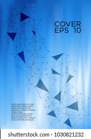 Vector cover layout design. Global network connection tech grid. Interlinked nodes, molecular or  big data cloud structure concept. Information technology concept cover.