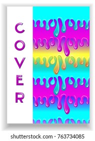  Vector cover, menu, flyer, invitation, template. Dripping glaze background. Pink liquid sweet flow, tasty dessert topping . Used for candy or entertainment advertising.