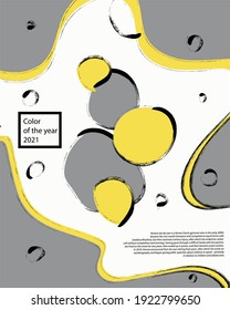 portada vectorial ilustración minimalista dibujada a mano de formas abstractas en gris y amarillo. Colores de moda de 2021