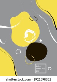 vector cover of minimalistic hand-drawn illustrations of abstract shapes in gray and yellow. Trendy colors of 2021