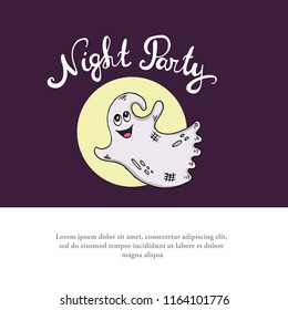 Vector cover on the theme of Happy Halloween, Night Party. Colored cover with hand drawn ghost
