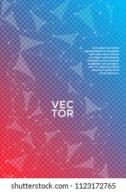 Vector cover page layout. Global network connection triangles grid. Interlinked nodes, atom or social media, web structure concept. Network nodes information technology concept.