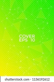 Vector cover page layout. Global network connection of points and lines. Interlinked nodes, atom, web or big data cloud structure concept. Information technology concept cover.