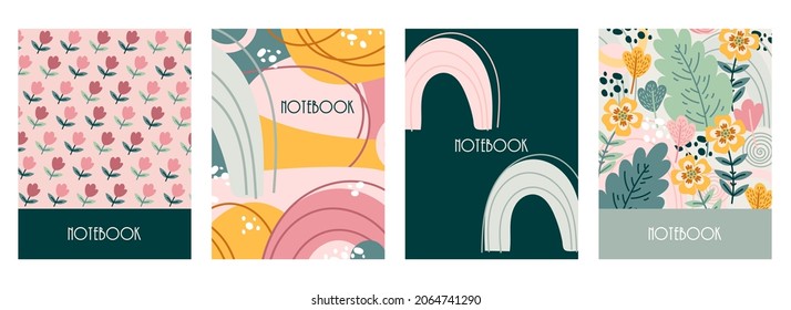 Vector Cover page templates for notebooks, planners. Abstract and floral Backgrounds. Cute Vector design in trendy colors.