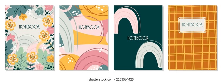 Vector Cover page templates for notebooks, planners. Abstract and floral Backgrounds. Cute Vector design in trendy colors.