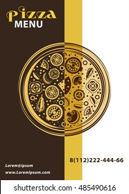 Vector Cover for Pizza Menu. Three colors. The outline pizza.