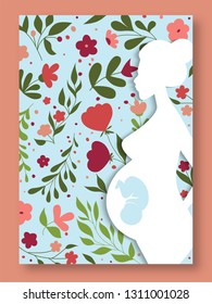 Vector cover of a pregnant woman with floral background