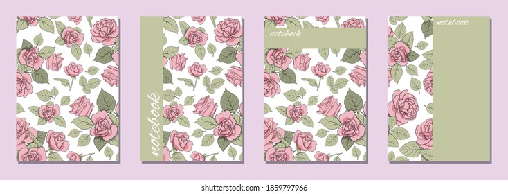Vector cover template. Flower style cover design with roses for girls. Suitable for books, notebooks, catalogs, booklets, diaries, brochures, etc.