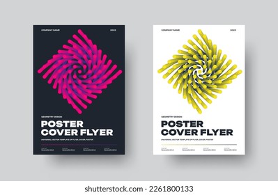 Vector cover template with geometric rhombus design, EPS10, dynamic round gradient elements. Modern bright flyer for advertising, information, business. A set of posters on a white, black background.
