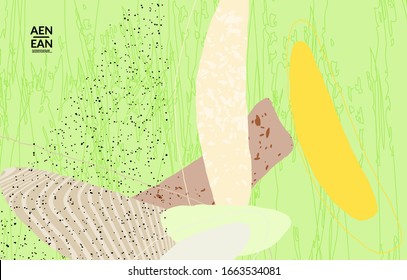 Vector cover template with motley shapes or bolts hand drawn textured. Striped wavy shapes and lines design. Abstract hipster background in flat style. Modern artwork pattern. 