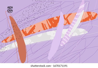 Plantilla de cubierta vectorial con formas variadas o tornillos dibujados a mano con textura. Diseño de líneas y formas onduladas a rayas. Fondo abstracto de hipster en estilo plano. Diseño de arte moderno. 