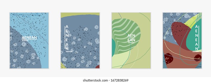 Vector cover template with motley shapes or bolts hand drawn textured. Striped wavy shapes and lines design. Abstract hipster background in flat style. Modern artwork pattern.