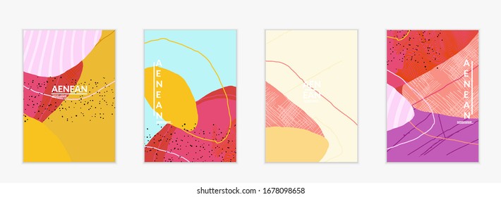 Vector cover template with motley shapes or bolts hand drawn textured. Striped wavy shapes and lines design. Abstract hipster background in flat style. Modern artwork pattern.